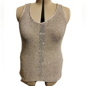 🔖🎉NWT🎉👉Eileen Fisher Sequin Sweater Tank Gray Crocheted Loose Knit Sz XL